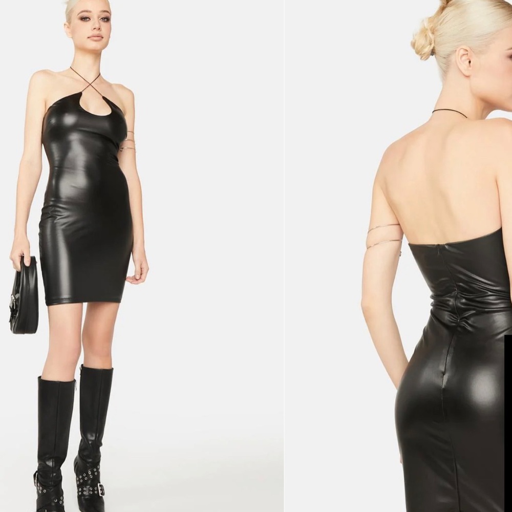 Late cross your heart / sexy pu faux leather dress  M